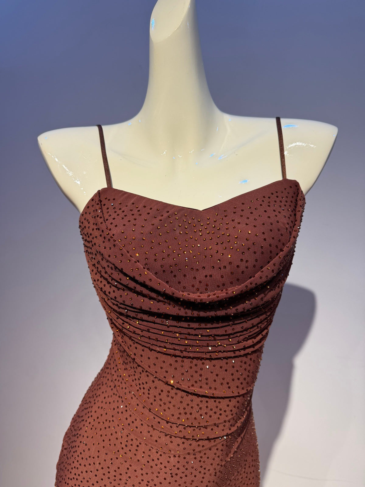 brown stretch knit with glitter overlay bodycon dress