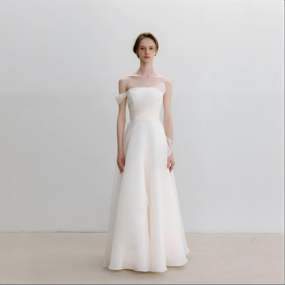 Lyuba White French Lightweight High-End Strapless Slim Fit Simple Maxi Dress