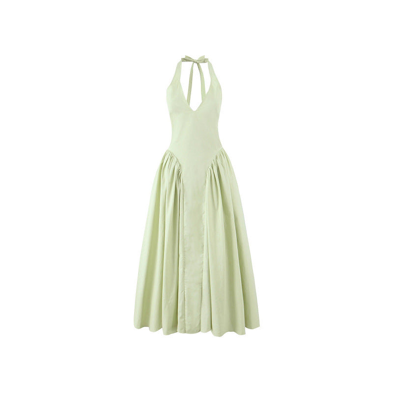 Halter Deep V Flared Maxi Dress