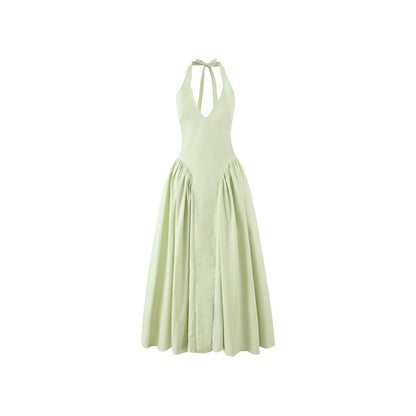 Halter Deep V Flared Maxi Dress