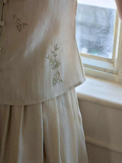 V-neck plant embroidery suit skirt
