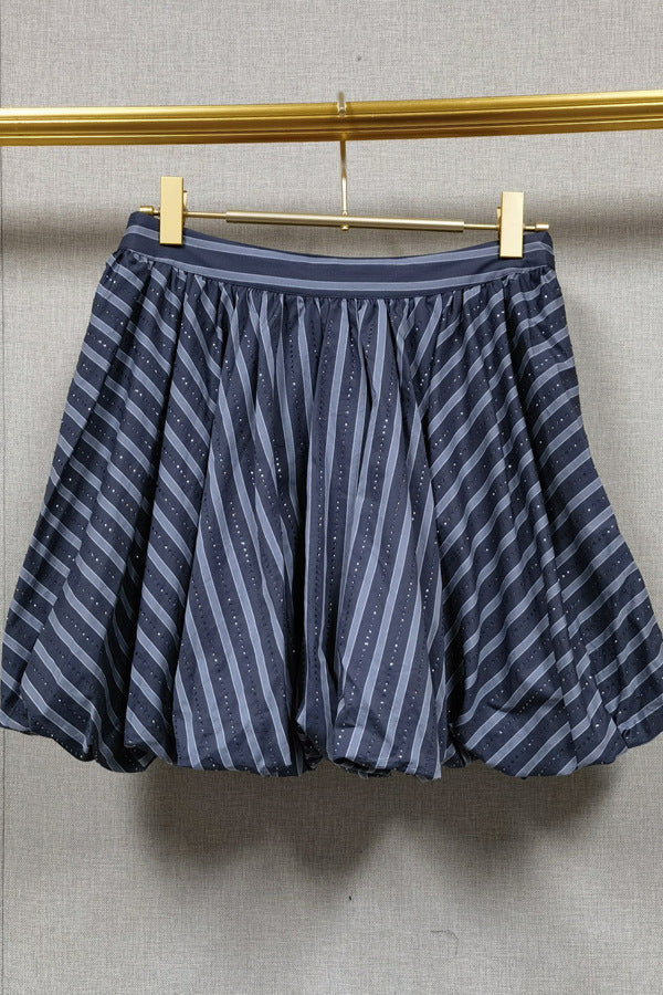 Striped Rhinestone Bubble Hem Skirt in grey