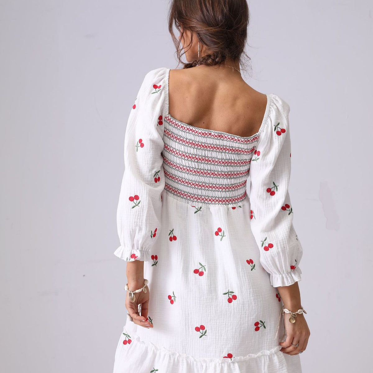 long-sleeved cotton double-layer gauze printed open back lotus skirts