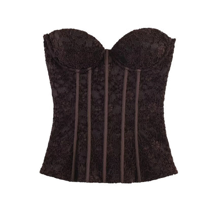 Strapless Floral Lace Boned Corset Top
