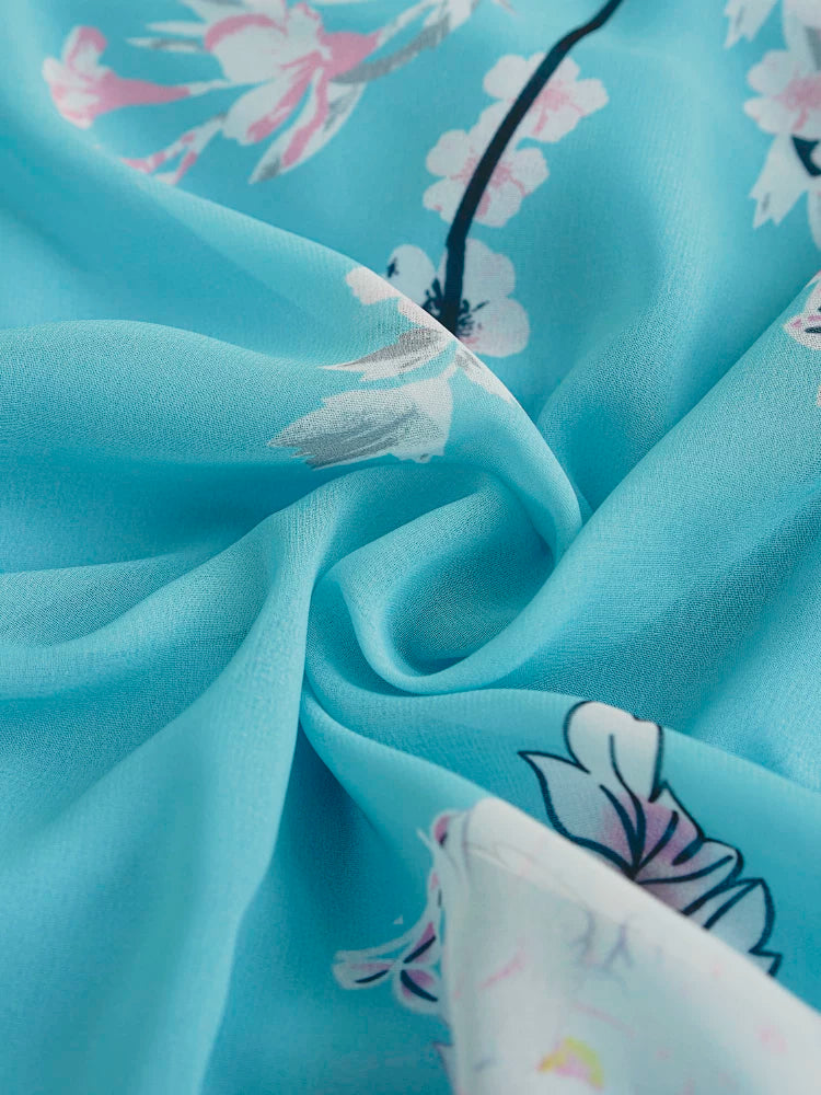 French niche floral dress slimming 2024 elegant female gentle temperament blue skirt waist long skirt ankle-length