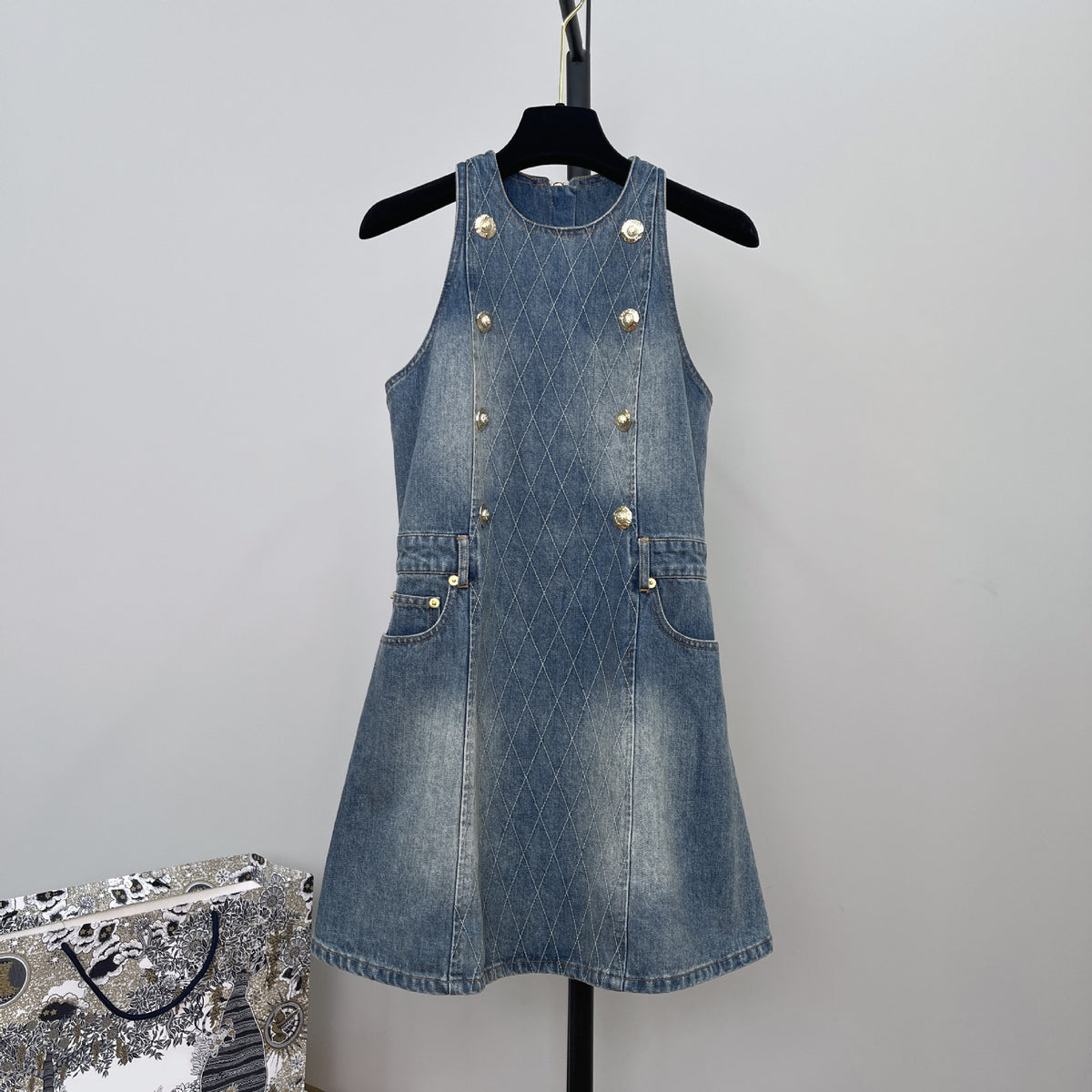 Denim Sleeveless Flared Mini Dress