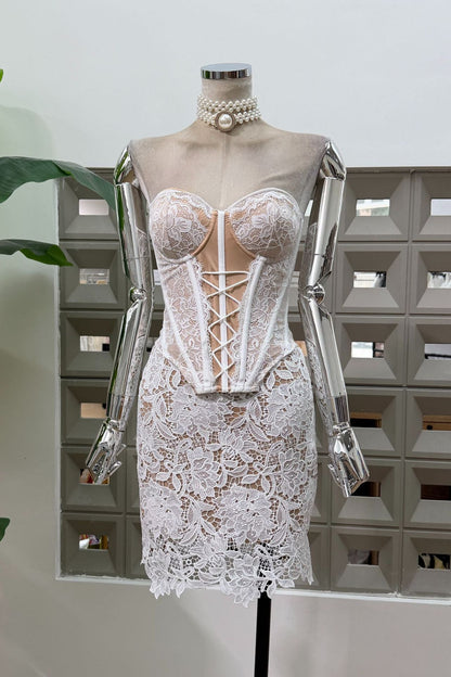 White Lace Bodycon Two-Piece Set