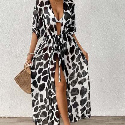 Belinda Bikini Cover-up Cardigan Beach Loose Style——Black and white