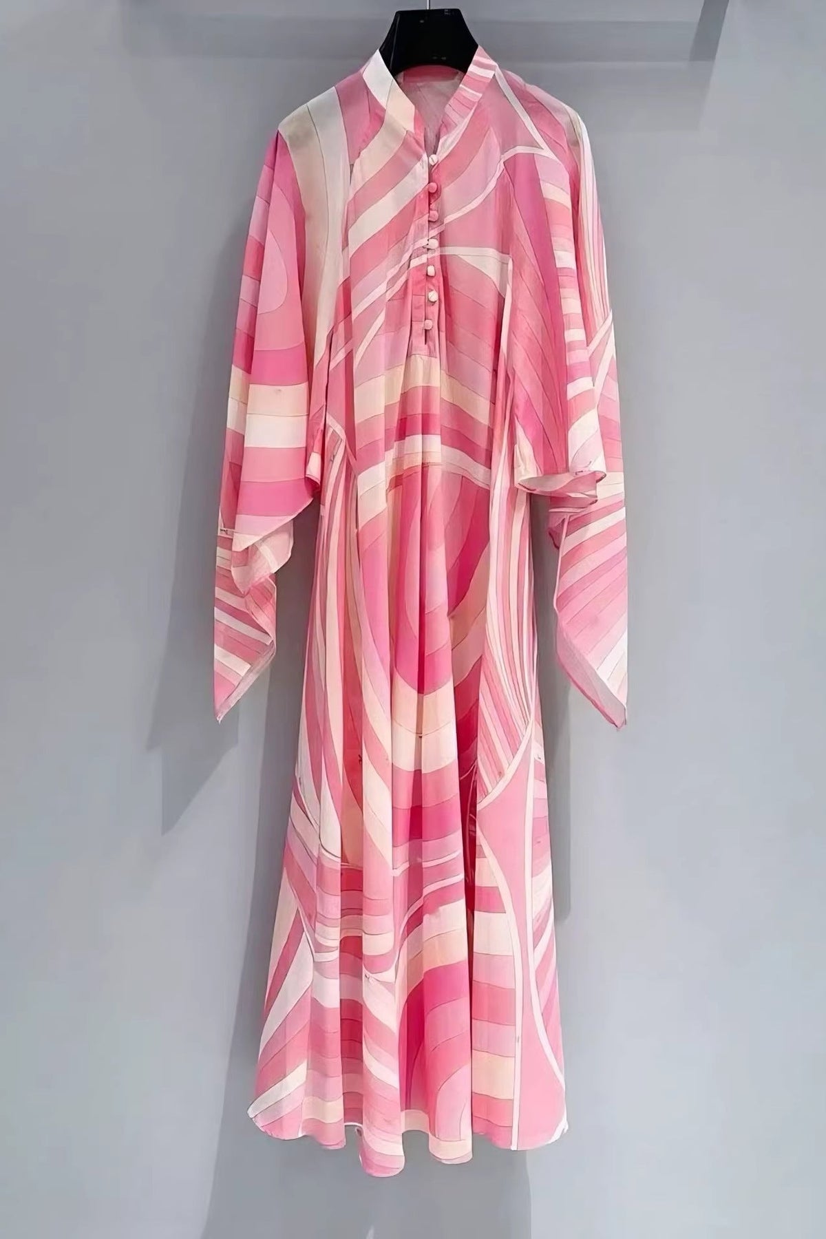 Pink Silk Satin Psychedelic Swirl Kaftan Dress