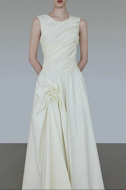 jenny ruched a-line sleeveless midi dress in apricot