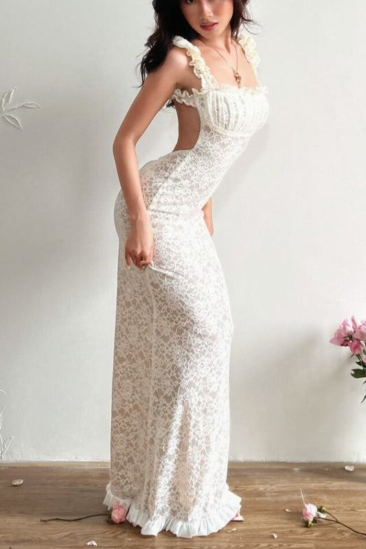 georgia lace bodycon slip maxi dress in white
