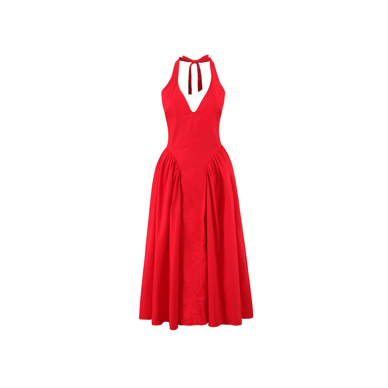 Halter Deep V Flared Maxi Dress
