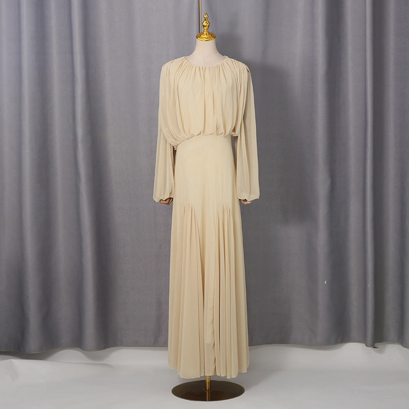 Pale Yellow Chiffon Blouson Bodice Maxi Dress