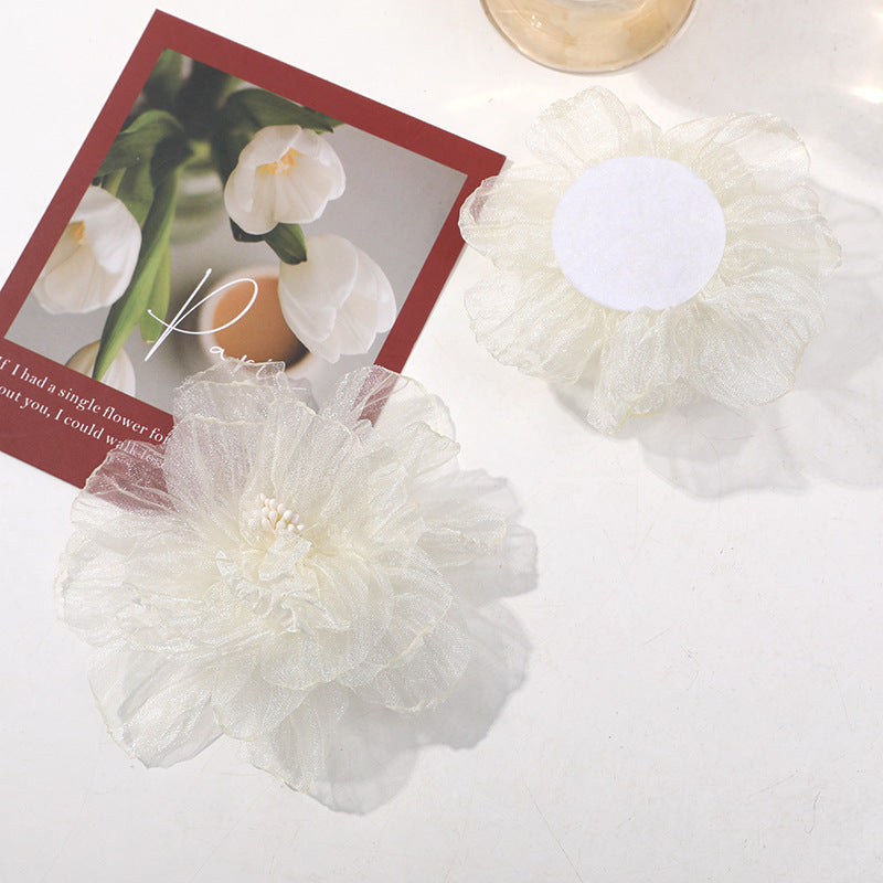 Photography: Princess hair accessories, lightweight organza, peach pink floral DIY, handmade mesh hair tie, claw clip, women's clothing accessories