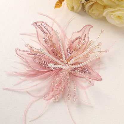 Picture-perfect pure white lace feathers, pearls, crystal flowers, DIY twisted silk flower headwear, claw clip clothing accessories