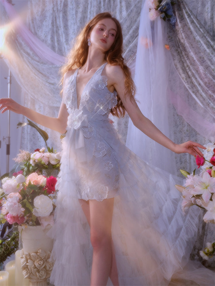 Vivi Light Blue Sleeveless Chiffon Banquet Dress