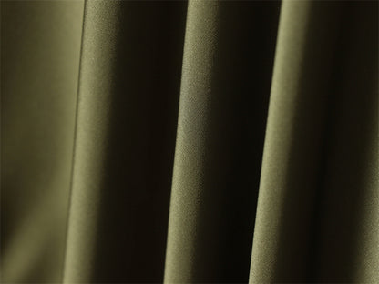 Olive Green Satin Asymmetrical Slip Dress with Black Lace Trim