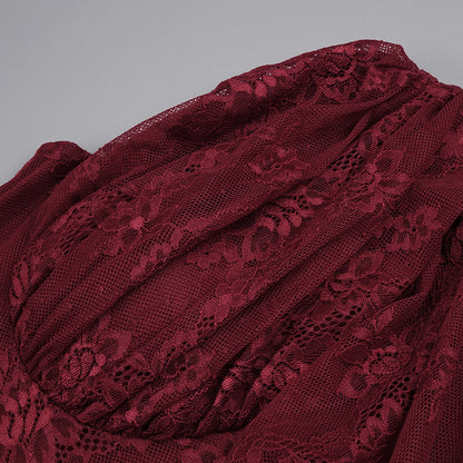 Wendy one-shoulder Lace maxi Dress In Burgundy