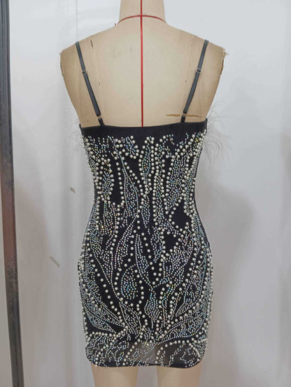 zenobia Pearl-embellished deep V-neck backless mini dress