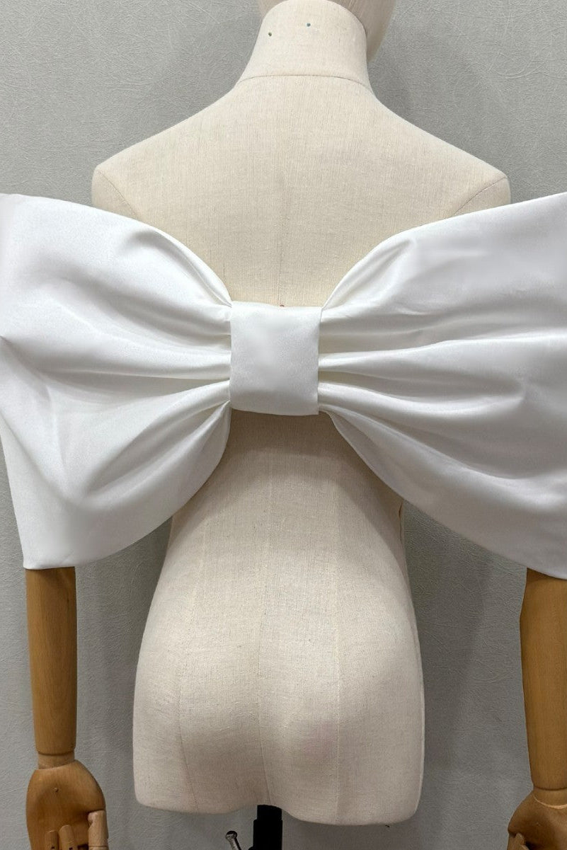 Oversized Solid White Satin Giant Bow Bridal Shoulder Accessory