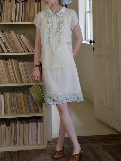 cotton doll collar cut embroidery set skirt