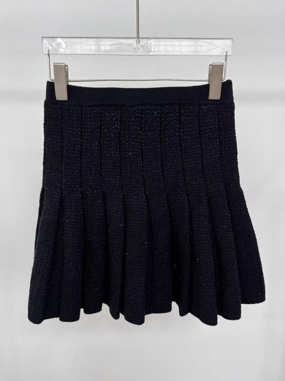 Jody Black Short Tweed Pleated Skirt