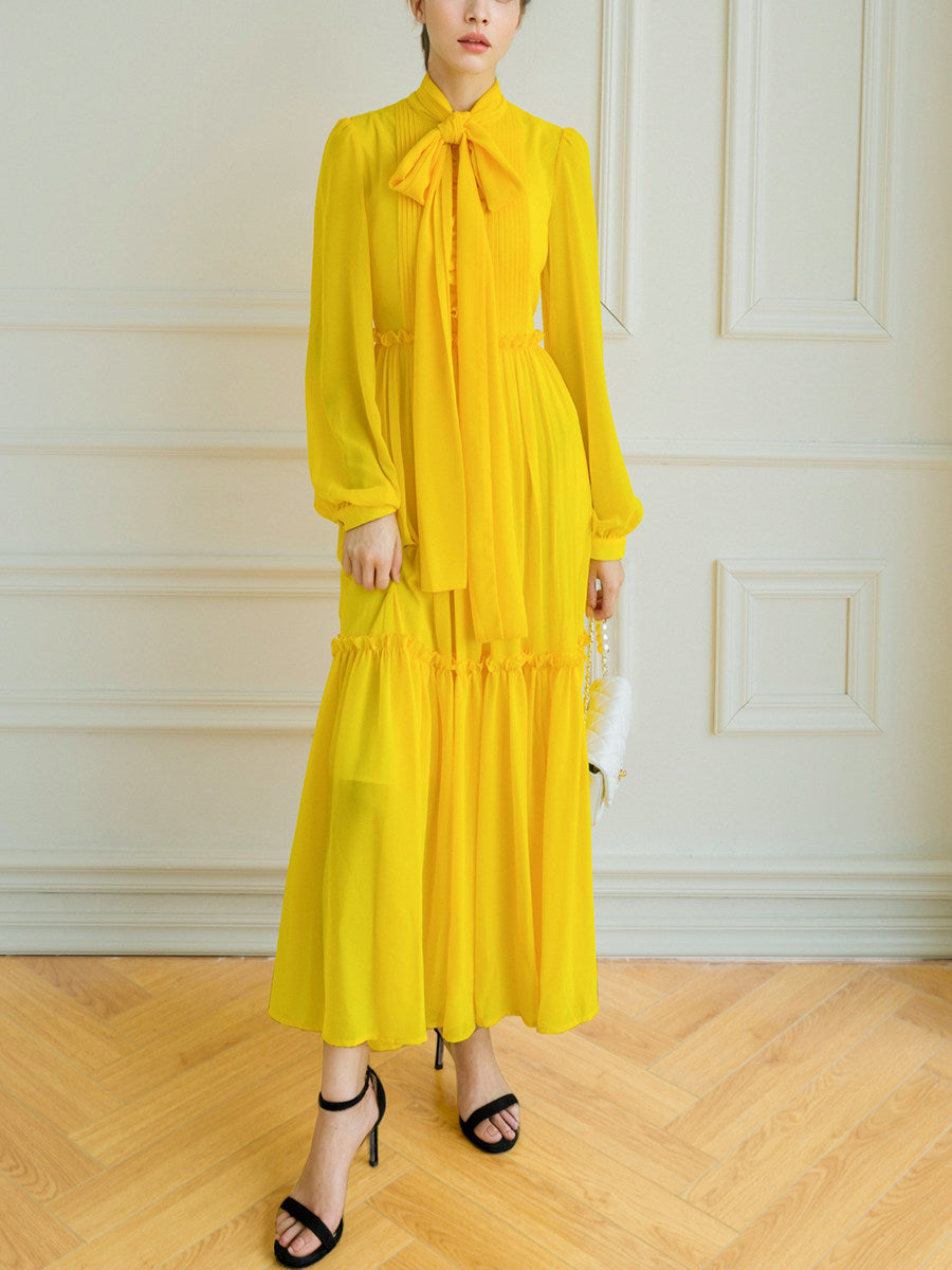 yellow long sleeved large swing dress