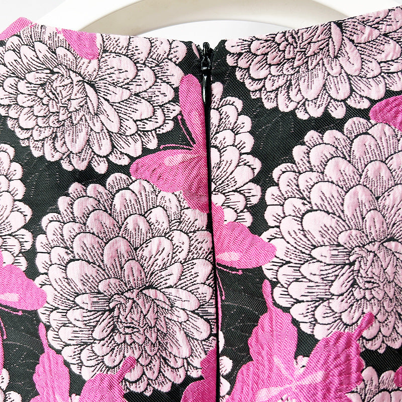 Pink Floral Butterfly Print Mini Dress