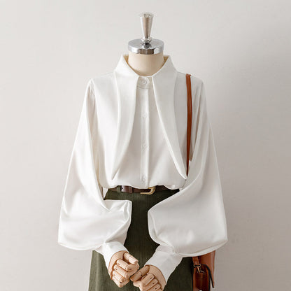 Oversized Point Collar Lantern Sleeve Blouse