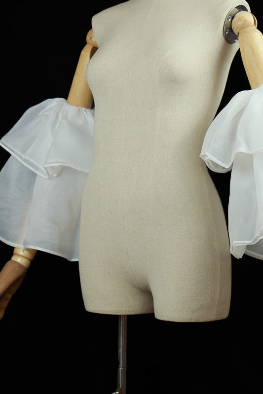 White Double Layer Ruffle Organza Detachable Bell Cuff Sleeves