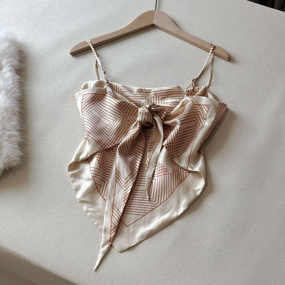 Cream Satin Geometric Handkerchief Camisole Top