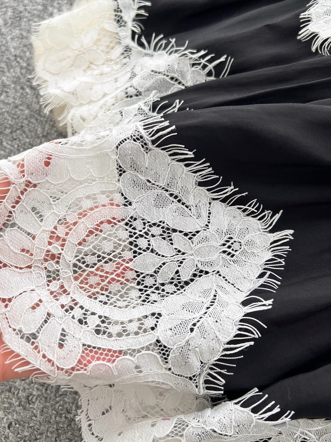 Black & White Lace Tiered Spaghetti Strap Maxi Dress