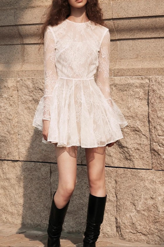bblythe tulle lace backless mini dress in white