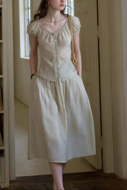 V-neck plant embroidery suit skirt