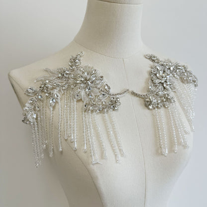 Silver-white tassel rhinestone accessories, appliqué gowns, wedding dress embroidered grain and rhinestone accessories, performance costume accessories, A63 accessories