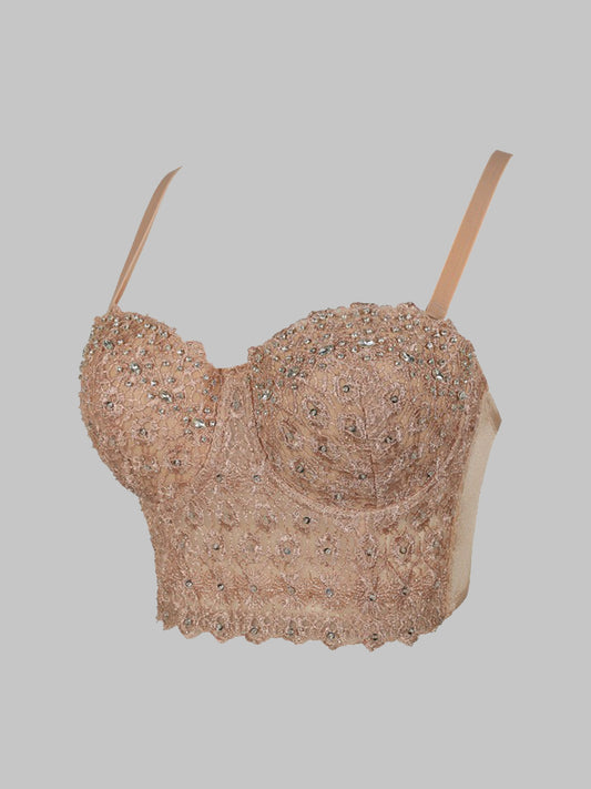 Calista skin tone high-end embroidered rhinestone-encrusted boning corset