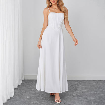 Lace Trim Corset Spaghetti Strap Flowy Maxi Dress