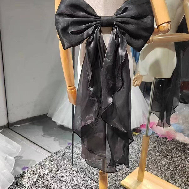 Shimmer Organza Giant Bow Ruffle Streamer Back Sash