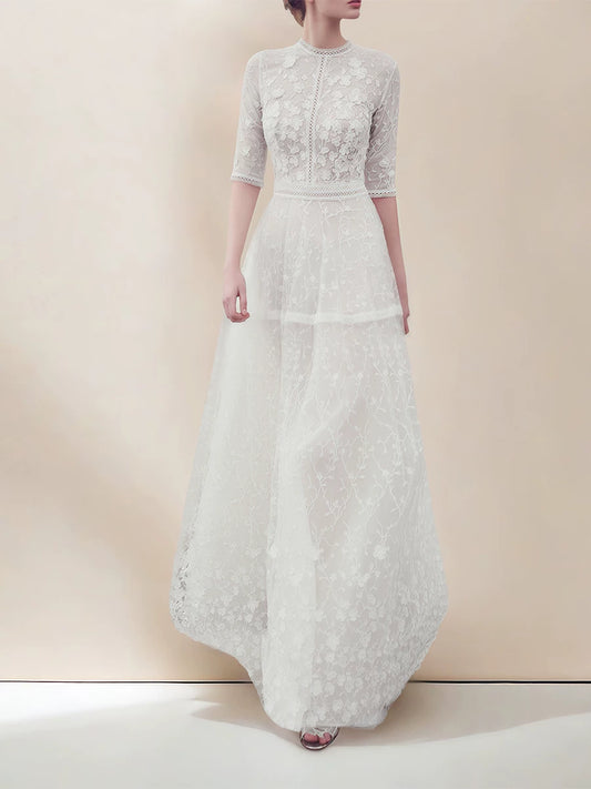High-end light luxury dress skirt white French niche dress heavy embroidery long skirt fairy temperament celebrity skirt lace