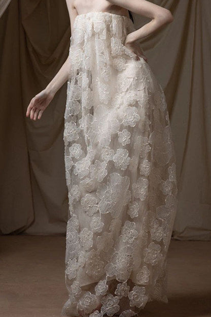 Floral Appliqué Strapless Maxi Dress