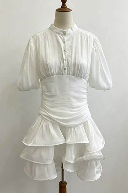 White Tiered Ruffle Mini Dress
