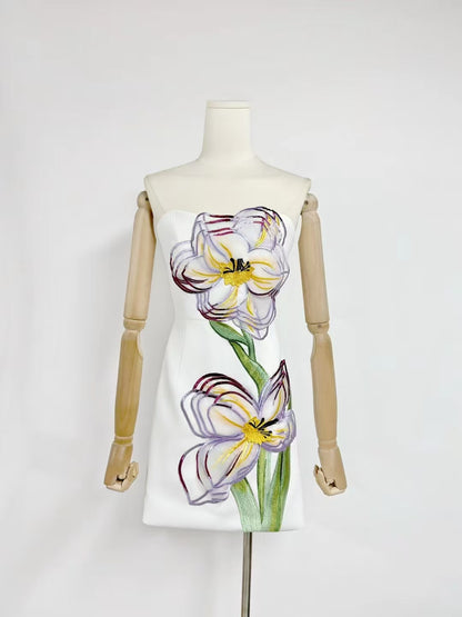 Rosario Appliqué Floral Bustier Mini Dress in white