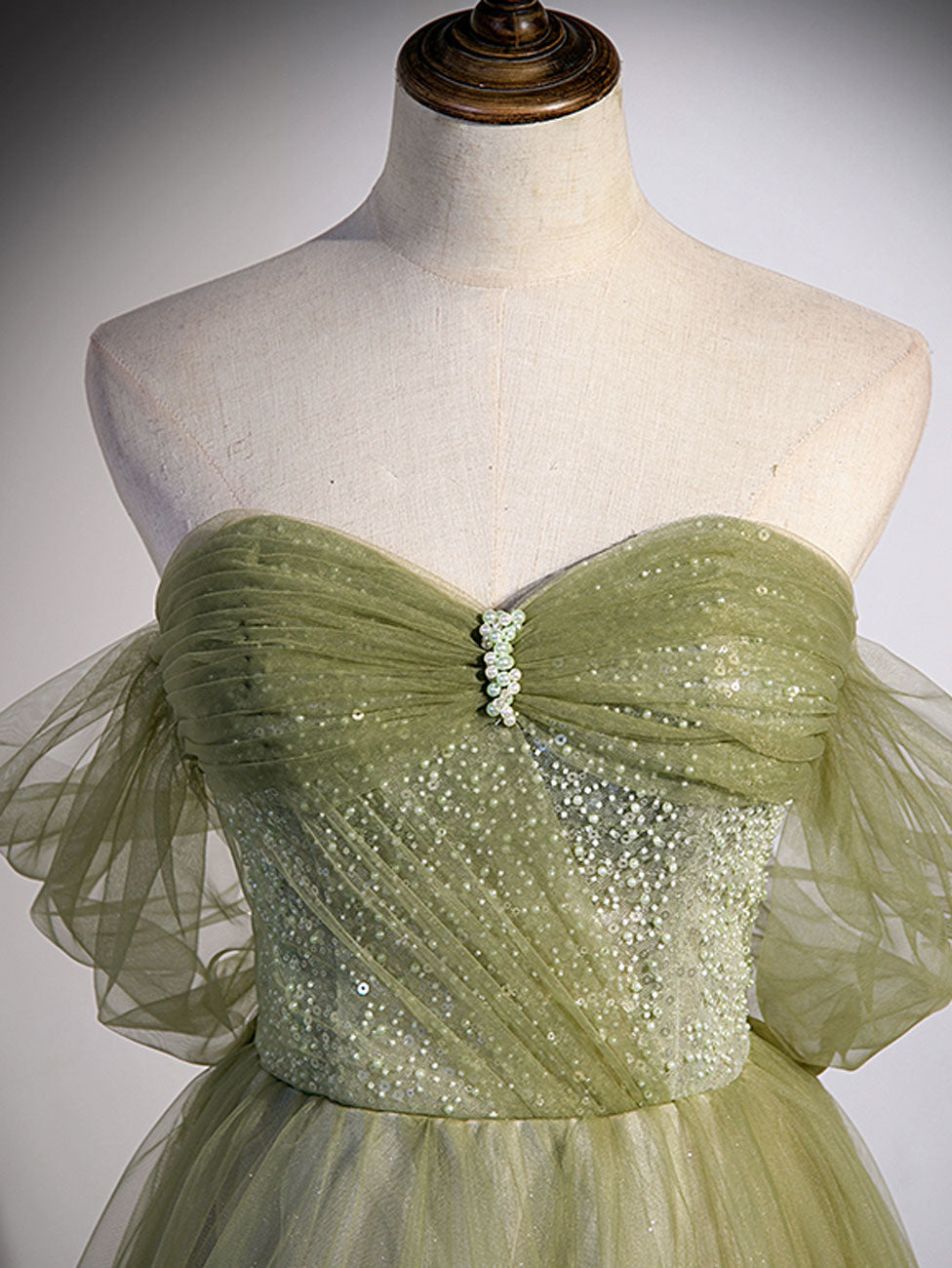 A line Green Tulle maxi Dress