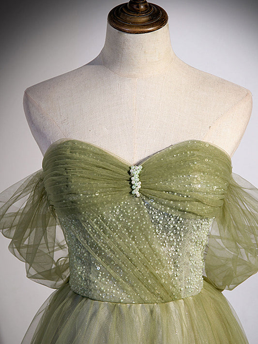 A line Green Tulle maxi Dress
