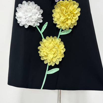 kristin Buttercup Embroidered Maxi Dress in Black