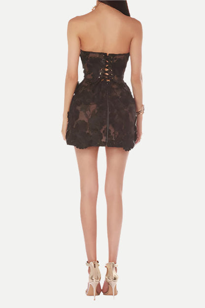 jessica floral embroidery Mini Dress in black