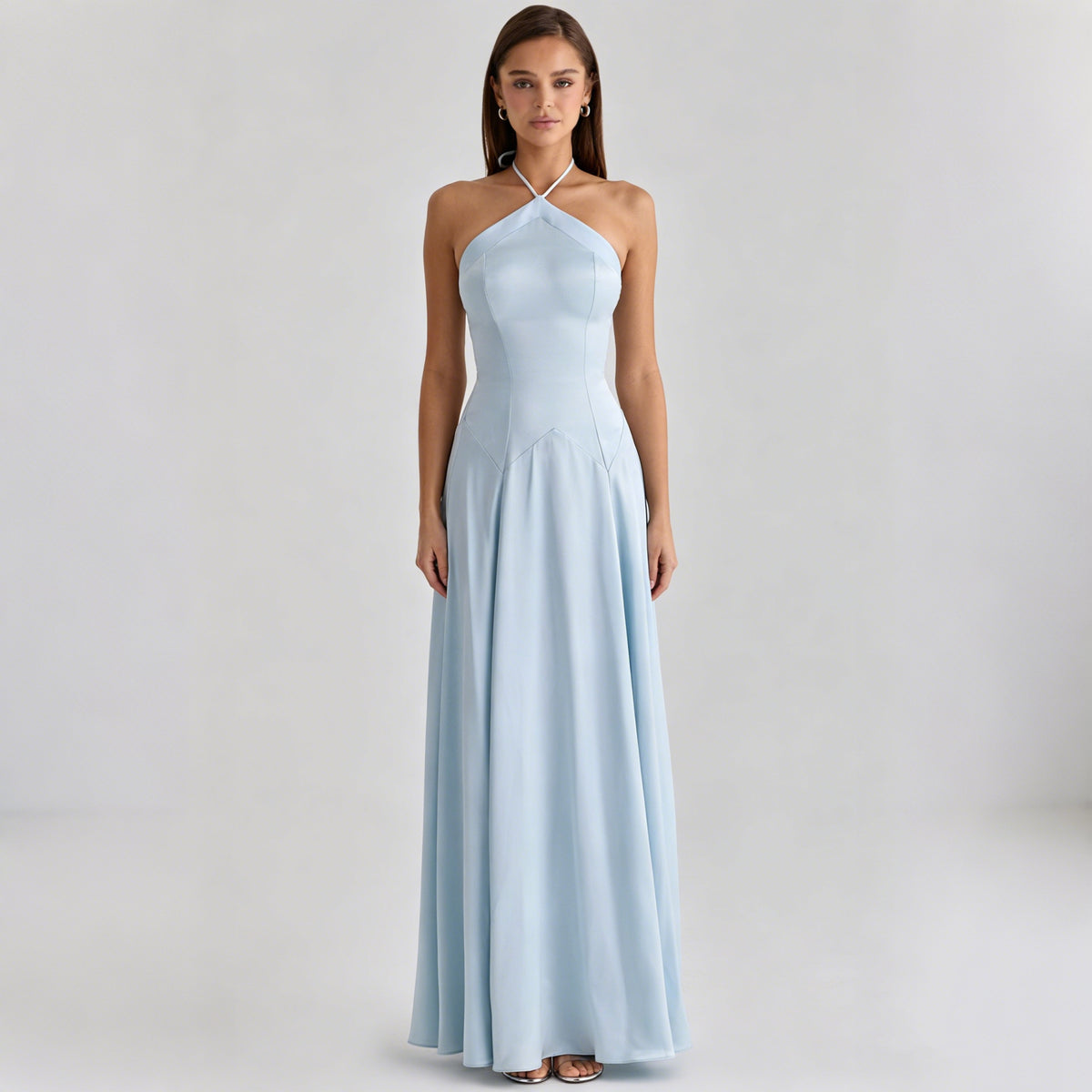 Halter Satin Flowy Maxi Dress