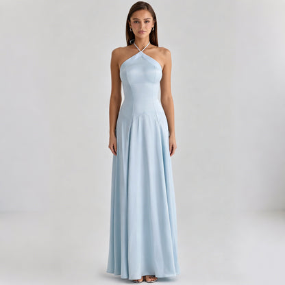Halter Satin Flowy Maxi Dress