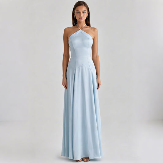 Halter Satin Flowy Maxi Dress