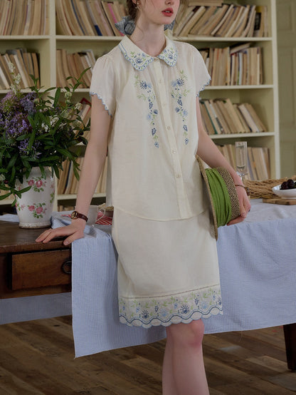 cotton doll collar cut embroidery set skirt